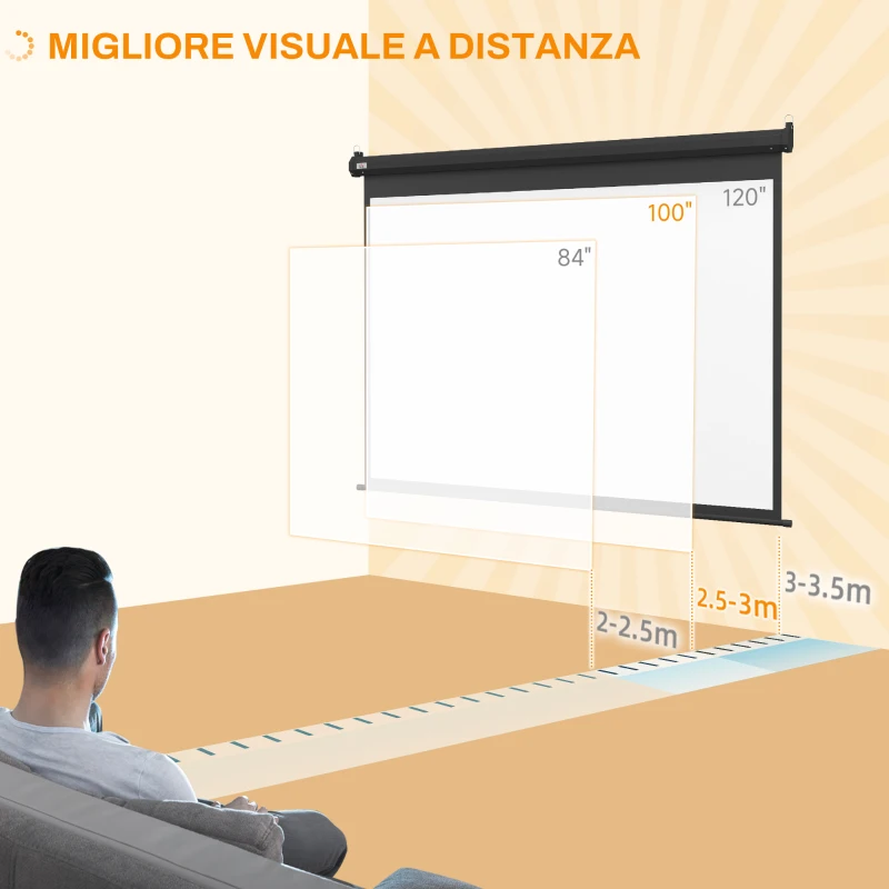 HOMCOM Schermo per Proiettore 100" Formato 4:3 Regolabile con Telecomando, 203x152cm, Nero