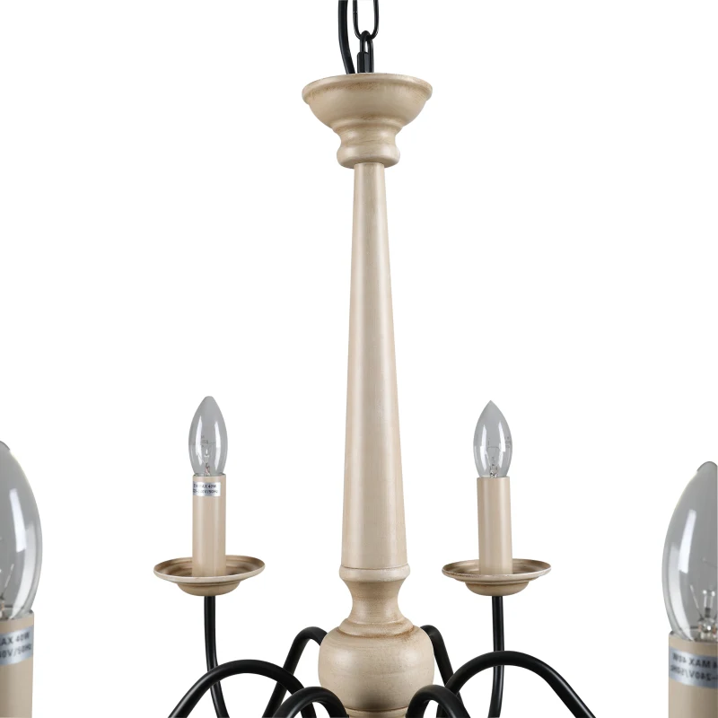 HOMCOM Kronleuchter Hängelampe 6-flammig Pendelleuchte mit Glas königlich traditionell klassisch mit 6 Armen, Stahl, Schwarz+Holzfarbe, 60x60x105 cm