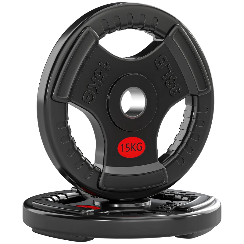 SPORTNOW Discos de Pesos com Orifício de Ø50 mm 2 Discos de 15 kg com Triplo Aperto para Halteres e Barras Ø34x5 cm Preto