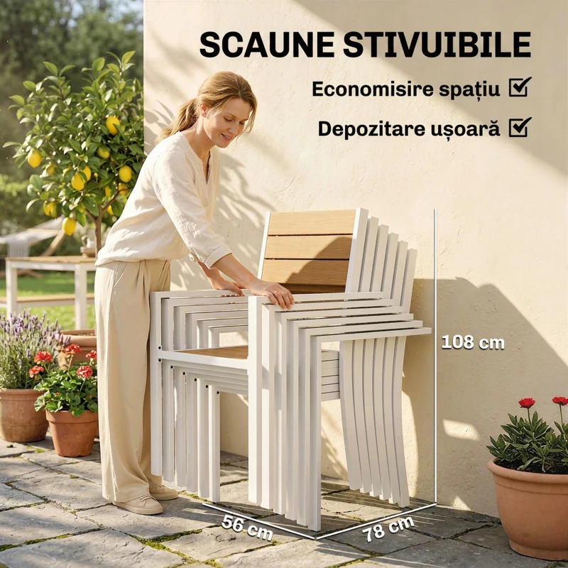Outsunny Set de Masă pentru Exterior, 7 Piese, din Aluminiu, Lemn de Tec