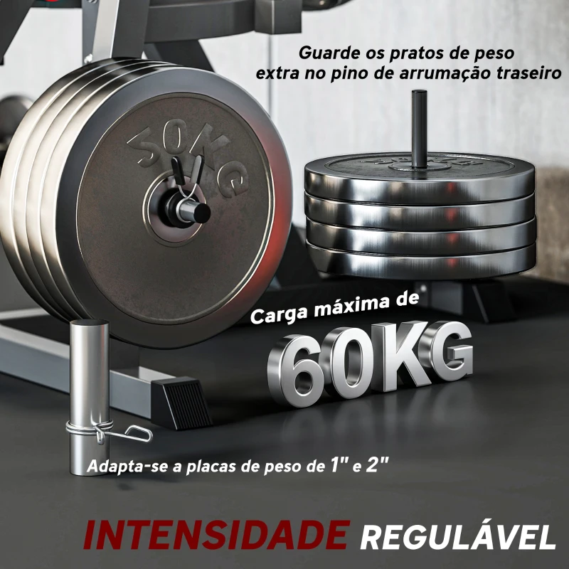 SPORTNOW Máquina de Extensão e Flexão de Pernas Ajustável com Carga de Discos para Treino de Glúteos e Coxas em Ginásio