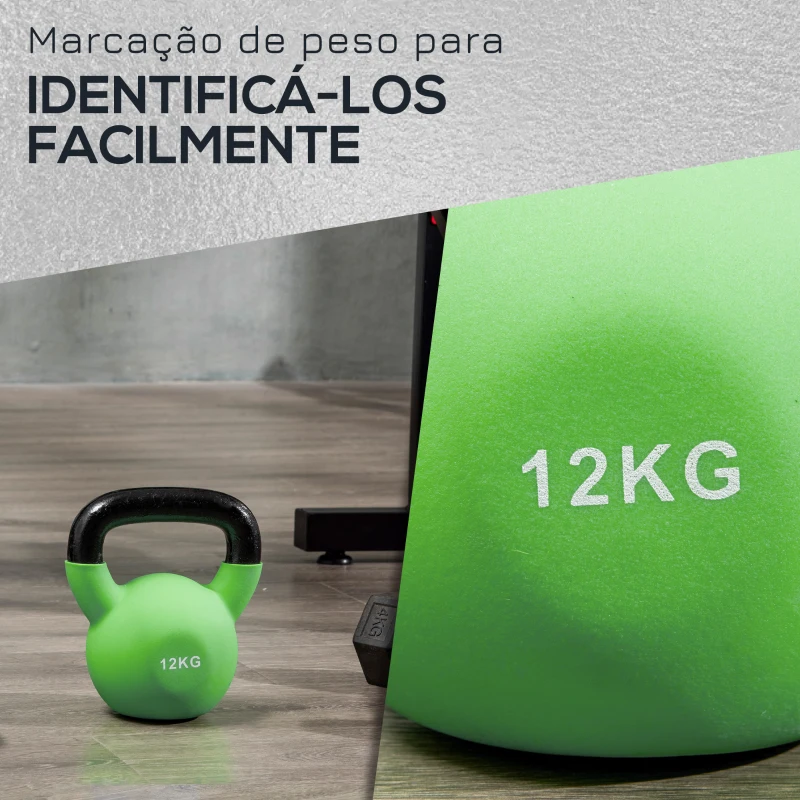 HOMCOM Kettlebell de 12 kg de Ferro Fundido Peso Russo com Revestimento de Neoprene para Treinamento de Força 18x11x20cm Verde