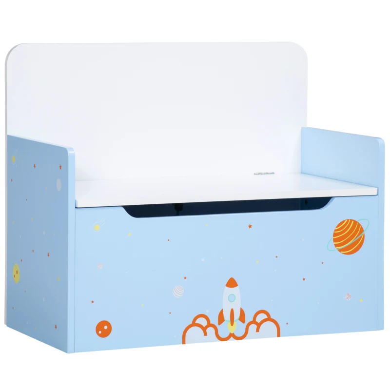 ZONEKIZ Baú Infantil 2 em 1 Baú de Armazenamento Organizador de Brinquedos com Tampa de Fechamento Seguro 60x30x50cm Azul