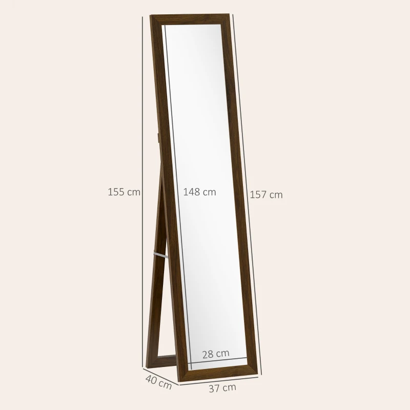 HOMCOM Espelho de Pé 37x155 cm Espelho de Corpo Inteiro Espelho de Parede Retangular com Estrutura de Madeira Cor Nogueira