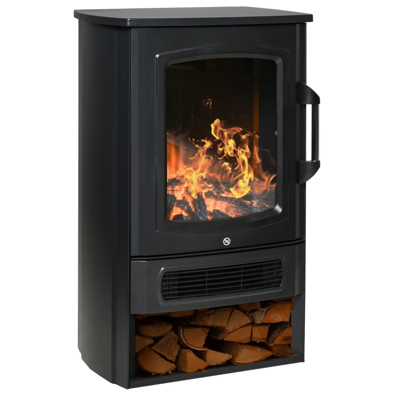 HOMCOM Elektrokamin mit Heizung, elektrischer Kamin mit LED Flammeneffekt, 1000 W/2000 W Dekokamin mit Thermostat, elektrisch Kaminfeuer Kaminofen, Schwarz