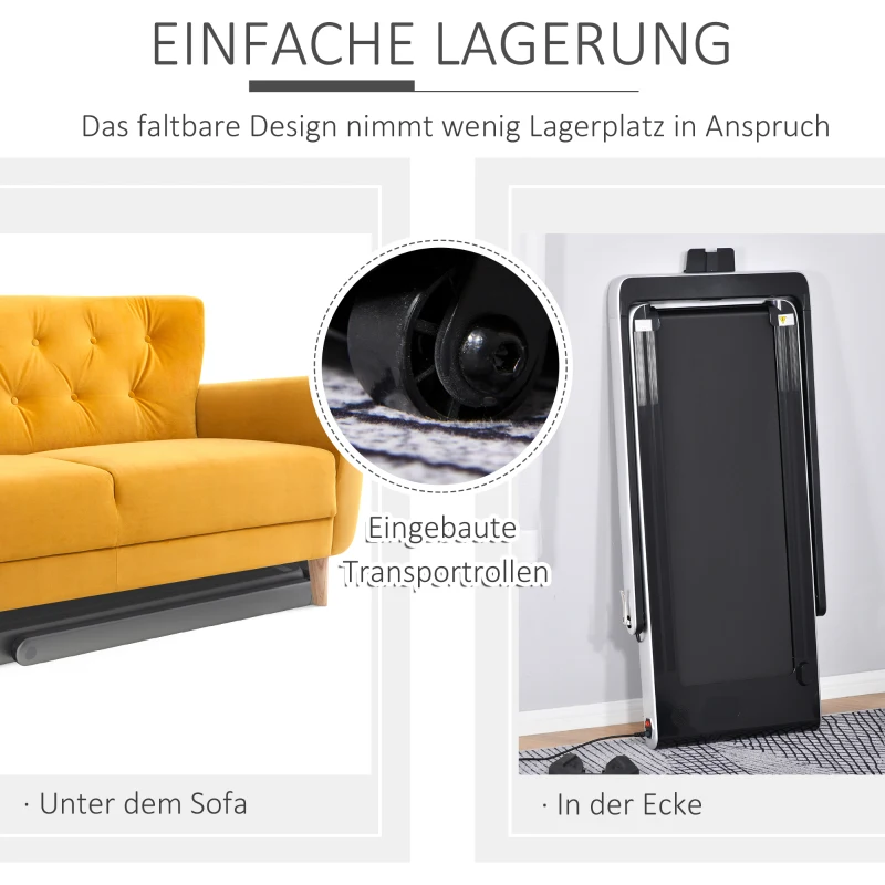 HOMCOM Elektrisches Laufband mit LED-Display Faltbares Fitnessgerät 1-12 Km/h Stahl Schwarz+Silber 134 x 66 x 107 cm