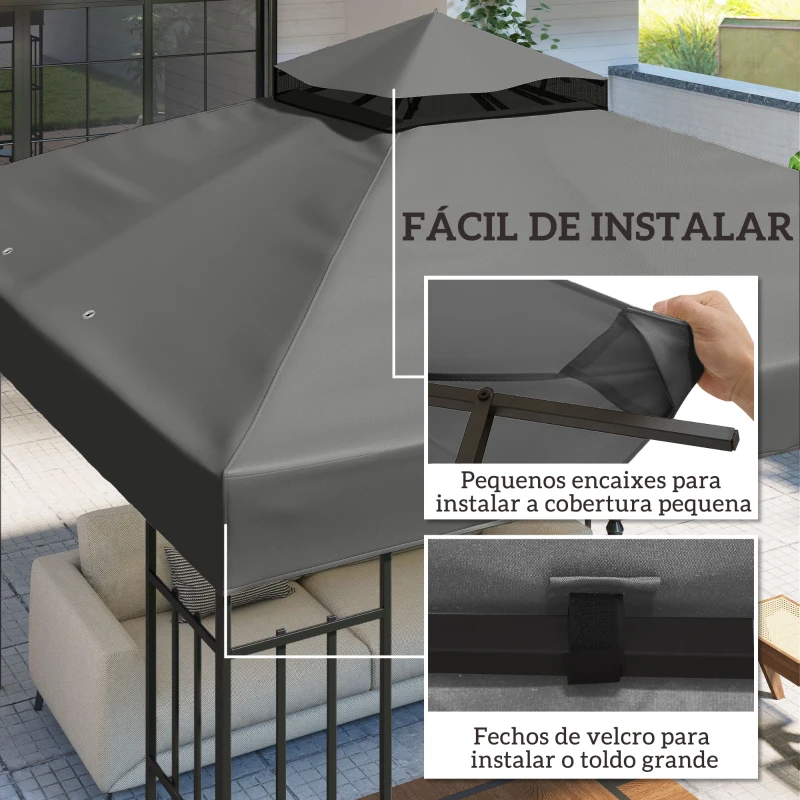 Outsunny Toldo de Substituição para Pérgola 3x3 m Toldo de Substituição com Teto Duplo Proteção UV 30+ Toldo para Pérgola Cinza