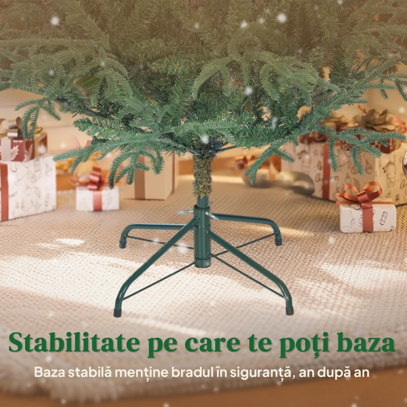 HOMCOM Brad de Crăciun artificial de 180 cm, ignifug, cu 1814 crengi realiste și bază pliabilă din metal