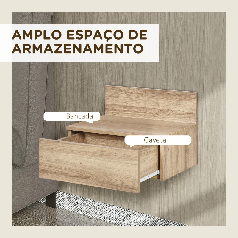 HOMCOM 2 Mesas de Cabeceira Flutuante Conjunto de 2 Mesas de Cabeceira de Parede com Gaveta 43x36,5x30,5 cm Madeira