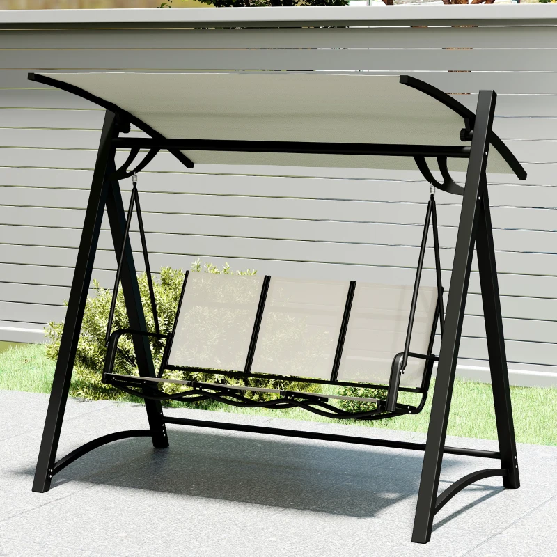 Outsunny Baloiço de Jardim de 3 Lugares com Teto Ajustável UPF50+ Assento Transpirável e Estrutura em Metal 188x130x183 cm Creme