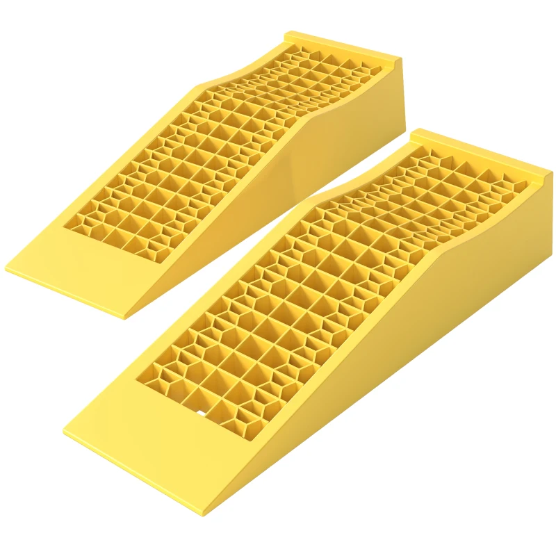 HOMCOM Set de 2 Rampe de Încărcare din Plastic pentru Mașini, cu Capacitate de 3 Tone și Suprafață Antiderapantă, Galben