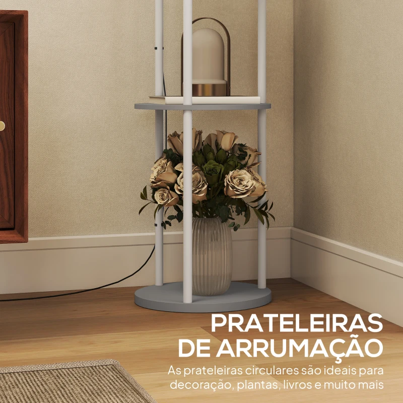 HOMCOM Candeeiro de Pé com Prateleiras 3 Temperaturas de Cor Controlo Remoto e Casquilho E27 Ø29x158 cm Cinzento
