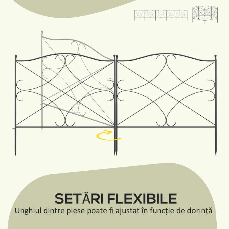 Outsunny Gard Exterior din Metal cu 5 Panouri și Stâlpi, 305x62 cm, Negru