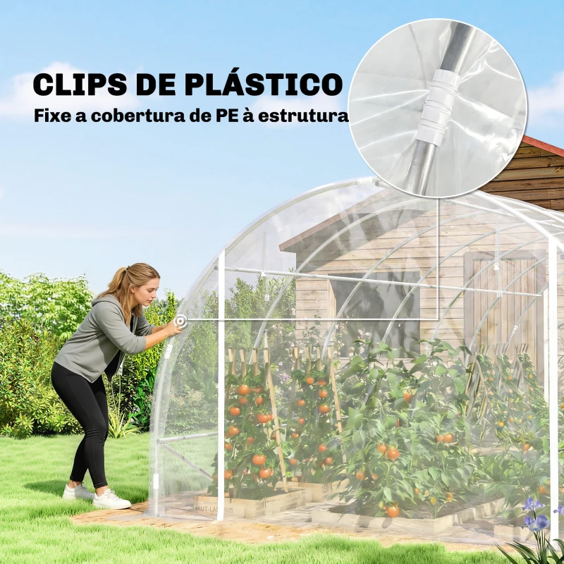 Outsunny Estufa tipo Túnel 296x597x199 cm com 2 Portas Enroláveis Estrutura de Aço Galvanizado e Cobertura em PE 150g/m² Transparente