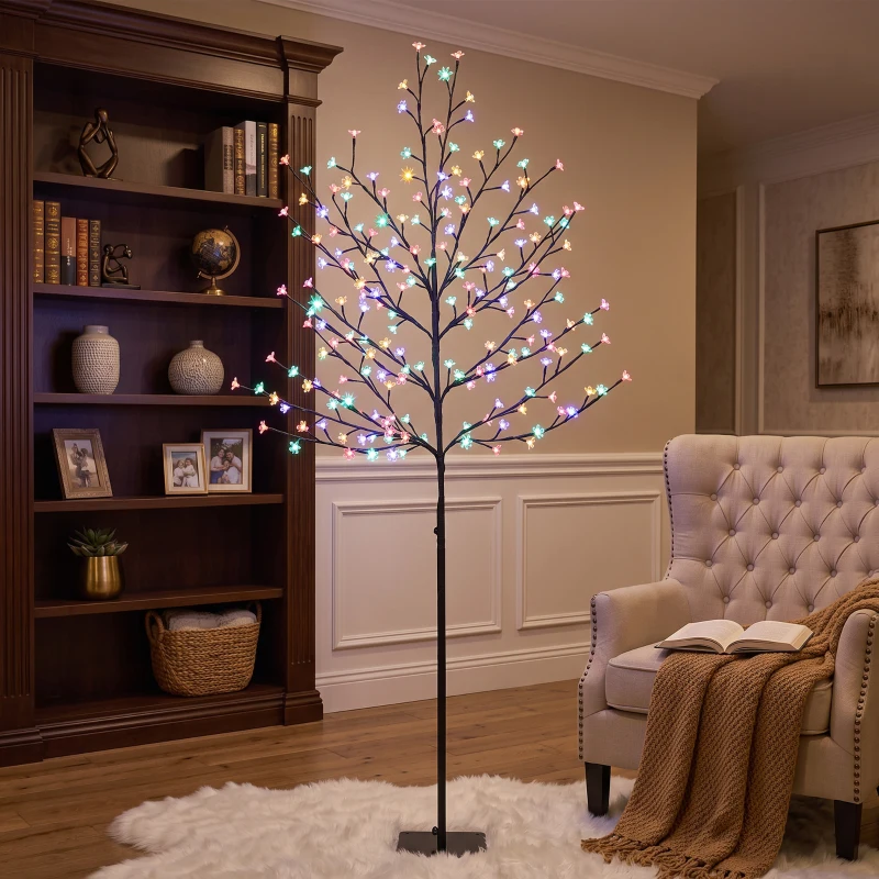 HOMCOM Arbre lumineux 180cm Cerisier Artificiel Lumineux  200 LED et 20 Branches Flexibles, Décoration Intérieure et Extérieure