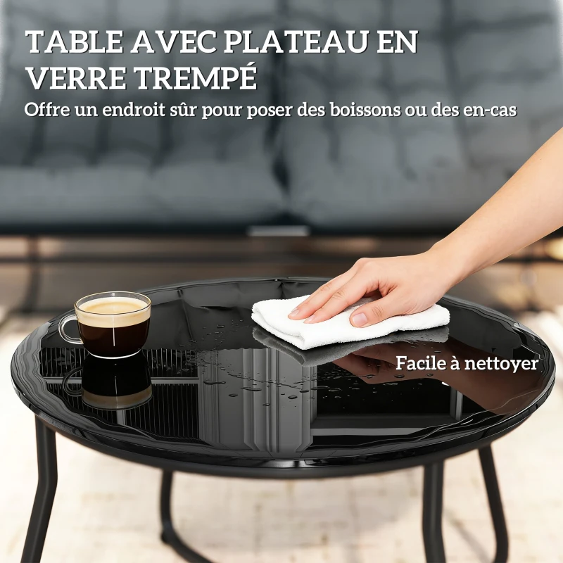 Outsunny Salon de Jardin 4 Pièces avec Coussins Épais 8cm Ensemble Mobilier Extérieur en Acier et Textilène Respirant Gris