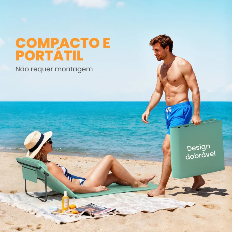 Outsunny Conjunto de 2 Esteiras de Praia Dobráveis com Encosto Ajustável e Encosto Acolchoado 146x50x2 cm Verde