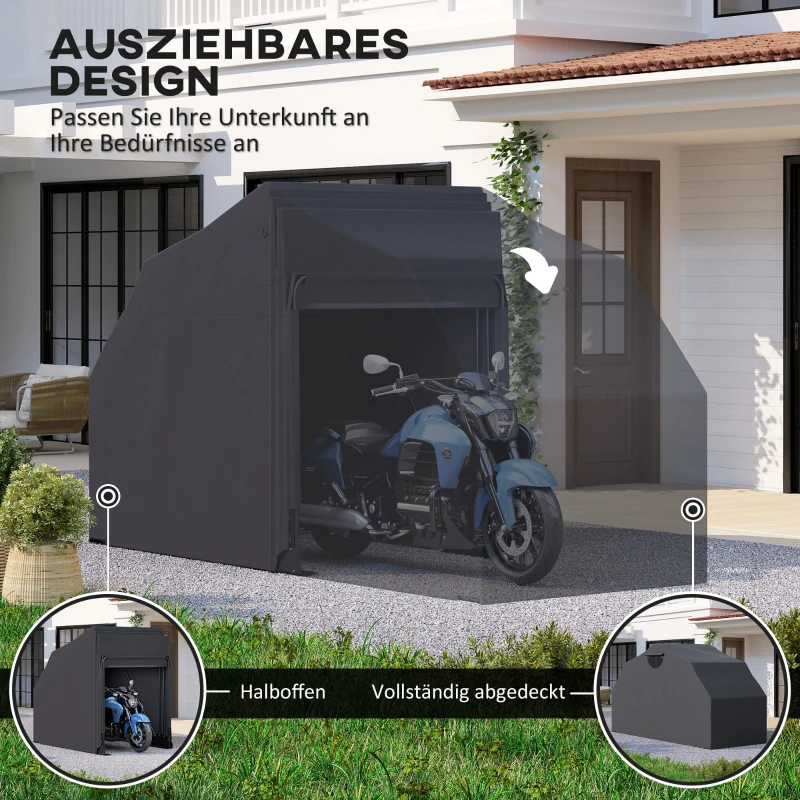 Outsunny Motorrad Abdeckplane Faltbar Outdoor Motorradabdeckung Wasserdicht Winterfest XXL 345cmx135cmx191cm Schwarz(m-7)