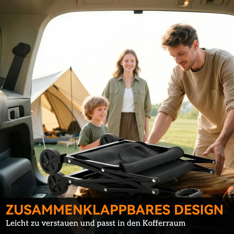 Outsunny 80L Festivalwagen auf Rädern, kompakter faltbarer Gartenwagen mit verstellbarem Griff, Schwarz