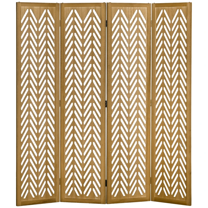HOMCOM Biombo de 4 Painéis Dobrável 160x1,7x170 cm Separador de Ambientes de Madeira com Padrões Geométricos Madeira