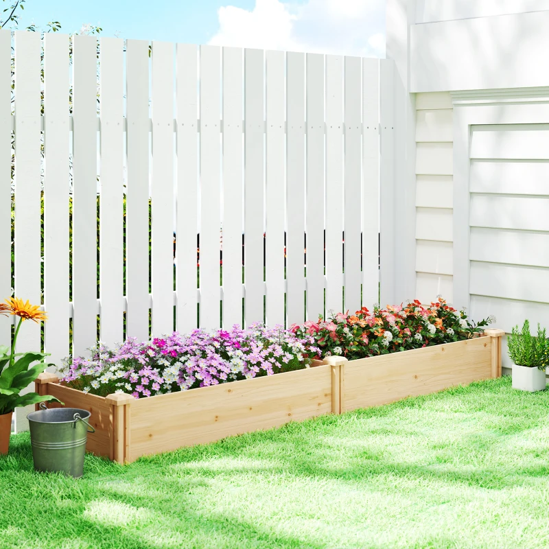 Outsunny Hochbeet Holz, Pflanzbeet mit Trennwand Offenem Boden, Frühbeet Gartenbeet 235 x 66 x 26 cm Naturholz