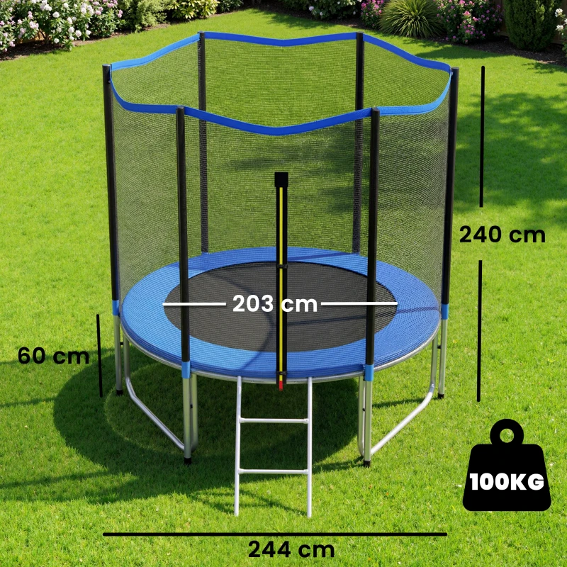 SPORTNOW Trampolim para Crianças Exterior Ø244 cm com Rede de Segurança Escada Acolchoamento de Molas Azul