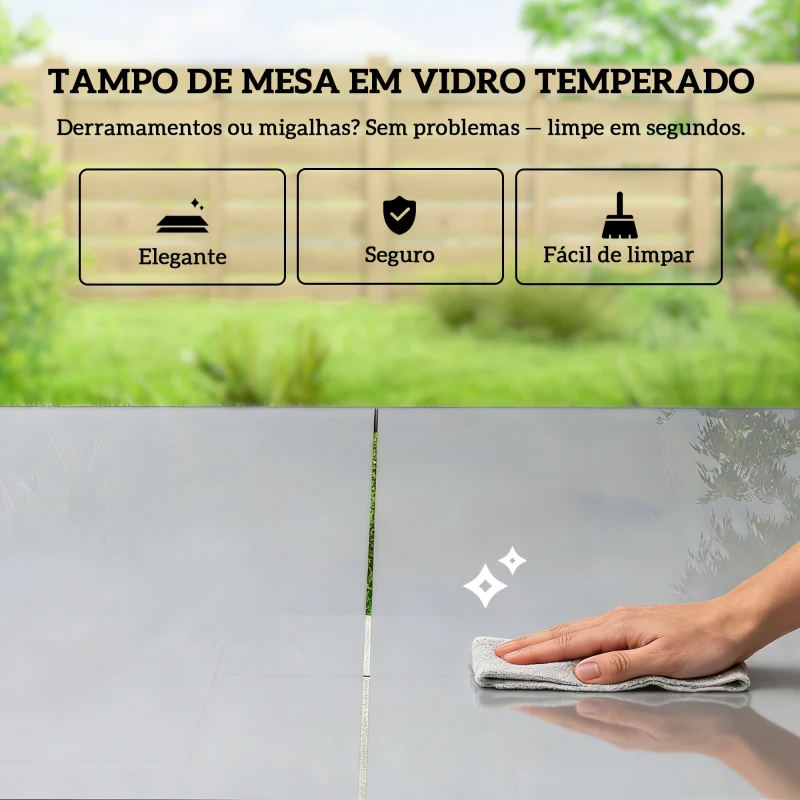 Outsunny Conjunto de Mesa e Cadeiras de Jardim de 7 Peças com Mesa de Vidro Temperado 6 Cadeiras e Estrutura em Aço Cinza