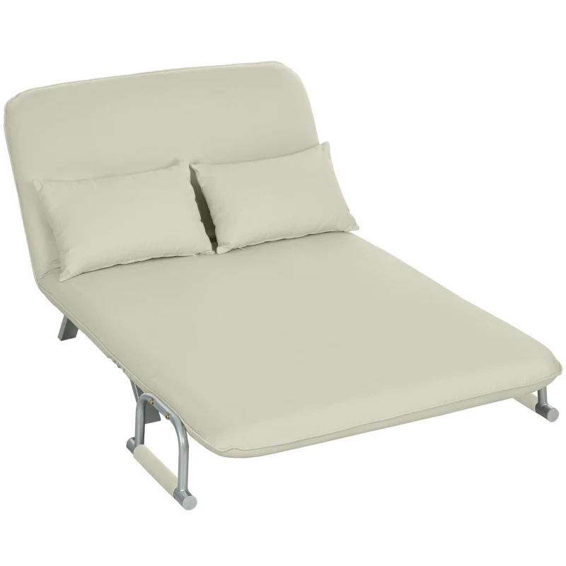 HOMCOM Sofá Cama de 2 Lugares Estofado em Camurça Sintética com Encosto Ajustável em 5 Níveis e 2 Almofadas 111x80x78 cm Bege
