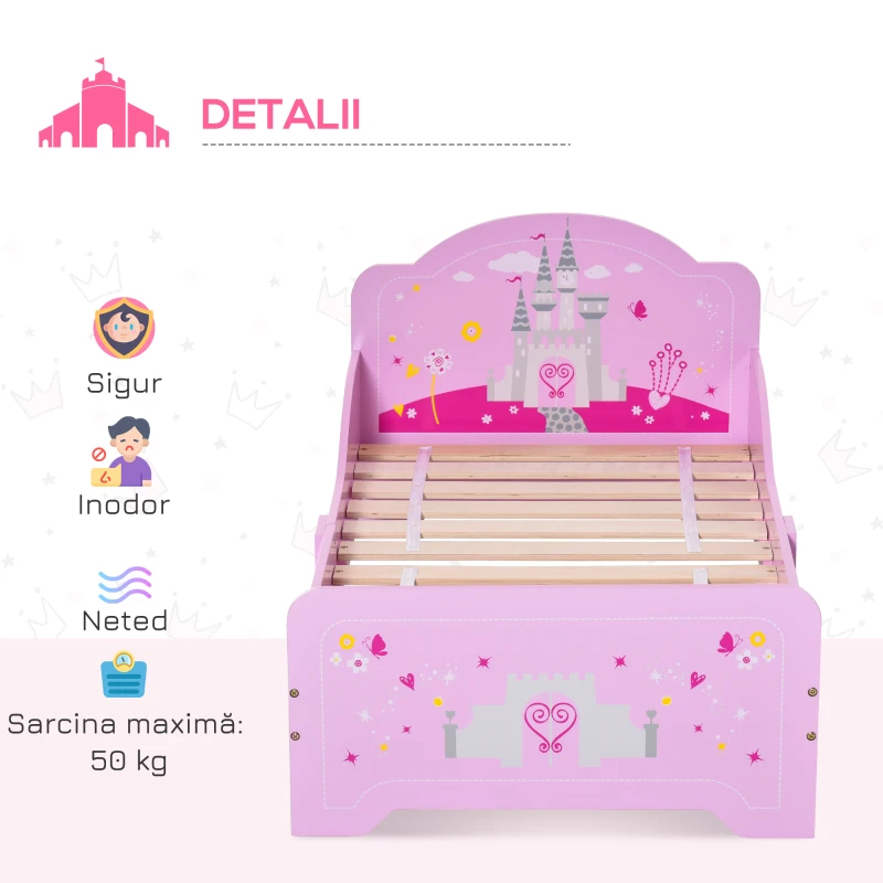 Homcom Pat Copii Roz – 143×73×60 cm, Lemn, pentru Varste 3-6 Ani