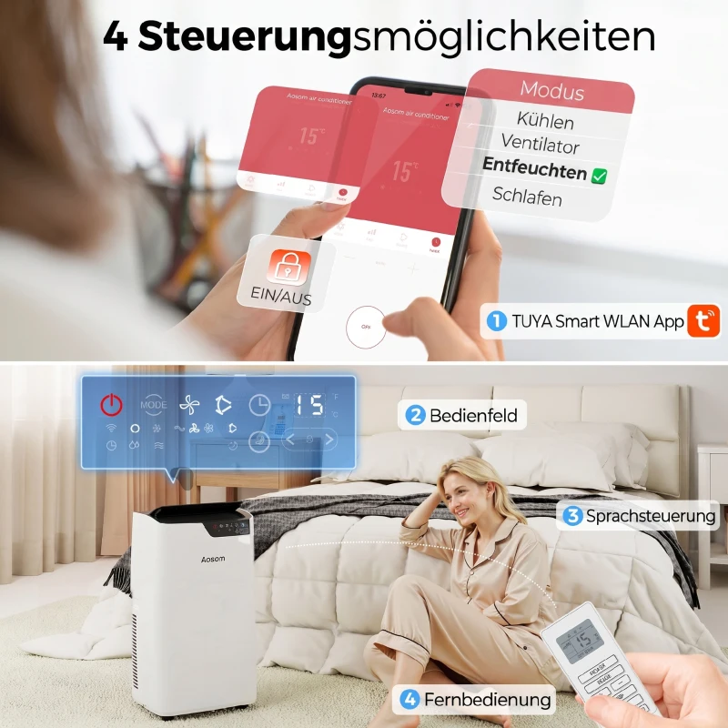 HOMCOM Tragbare Klimaanlage 12000 BTU, Klimagerät mit Kühl-, Entfeuchtungs-, Ventilator- , Schlafmodus, WiFi Sprachsteuerung