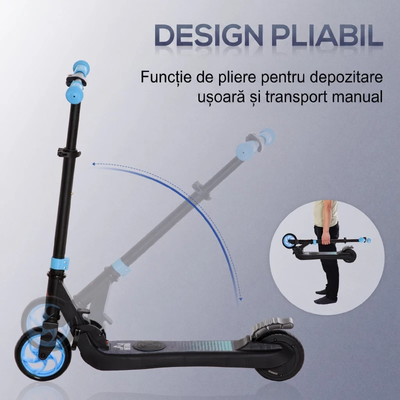 HOMCOM Trotinetă Electrică Pliabilă pentru Copii 6+ Ani cu Înălțime Reglabilă, 71x36.5x75-80 cm, Negru și Albastru