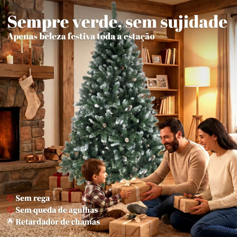 HOMCOM Árvore de Natal Artificial 180 cm Árvore de Natal com 910 Ramos com Efeito Neve 58 Pinhas Verde