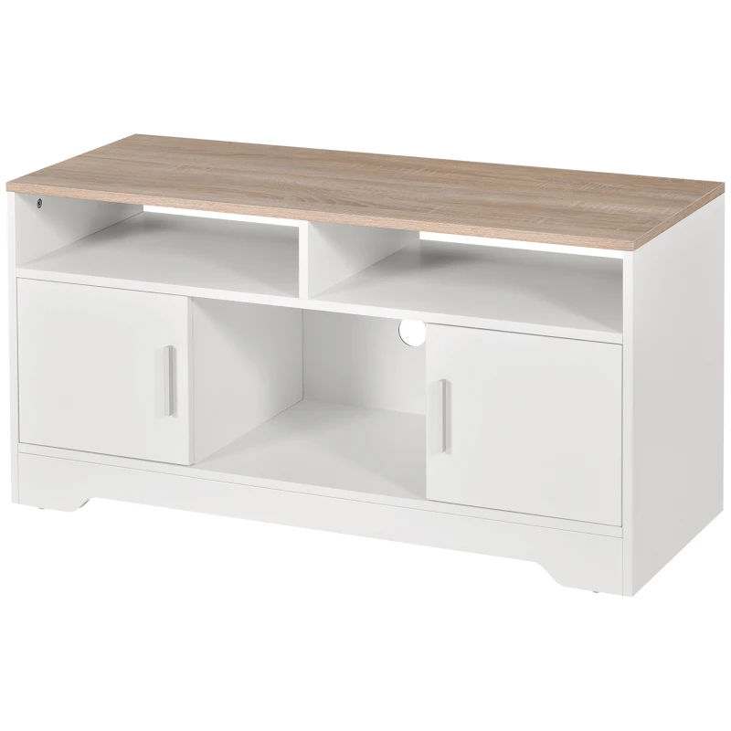 HOMCOM Meuble TV banc TV en bois grand espace de rangement avec 2 compartiments ouverts 2 armoires à porte une armoire ouverte 105 x 40 x 52 cm blanc