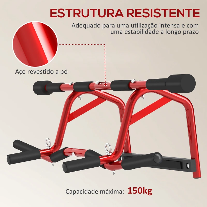 SPORTNOW Barra de Elevação Multifuncional Barra de Elevação de Parede Carga 150 kg para Exercícios e Treino Vermelho e Preto