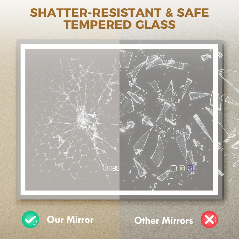 HOMCOM Miroir salle de bain LED bluetooth 90 x 70 cm interrupteur tactile lumière réglable 3 couleurs anti-buée mémoire argent