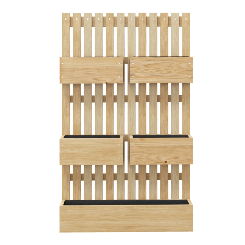 Outsunny Floreira de Parede em Madeira com Treliça e 5 Vasos Ajustáveis para Jardim Terraço Pátio 60x16x100 cm Madeira