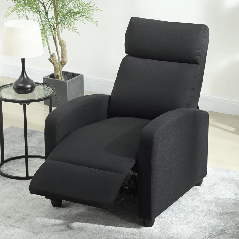 HOMCOM Relaxsessel, verstellbar 135°, ausziehbare Fußstütze, gepolsterte Lehnen, Leinen-Polyester, Schwarz(m-10)