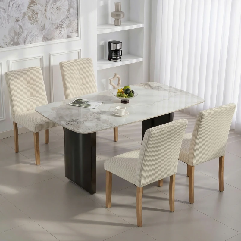 HOMCOM Conjunto de 4 Cadeiras de Jantar Cadeiras Modernas para Cozinha Encosto Alto Estofadas em Veludo Assento Acolchoado 44x56x90 cm Bege