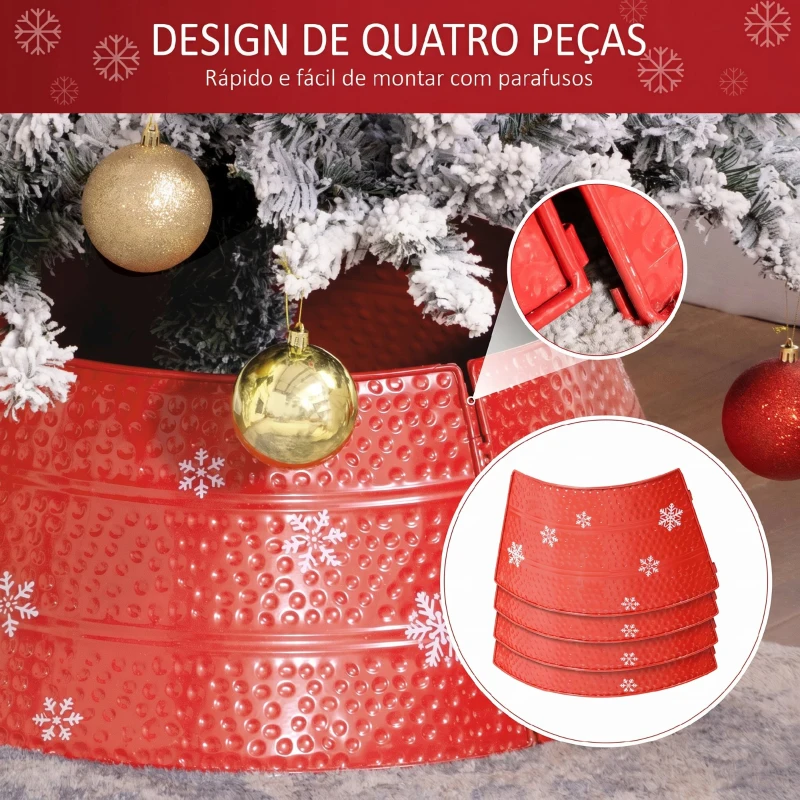 HOMCOM Saia Metálica Impermeável para Árvore de Natal 66x66x23 cm Vermelho