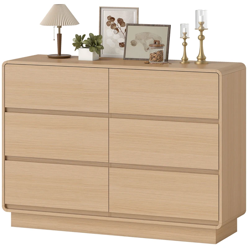 HOMCOM Cómoda com 6 Gavetas Bordos Arredondadas Cómoda para Sala Cozinha Entrada Escritório 120x38x86 cm Madeira