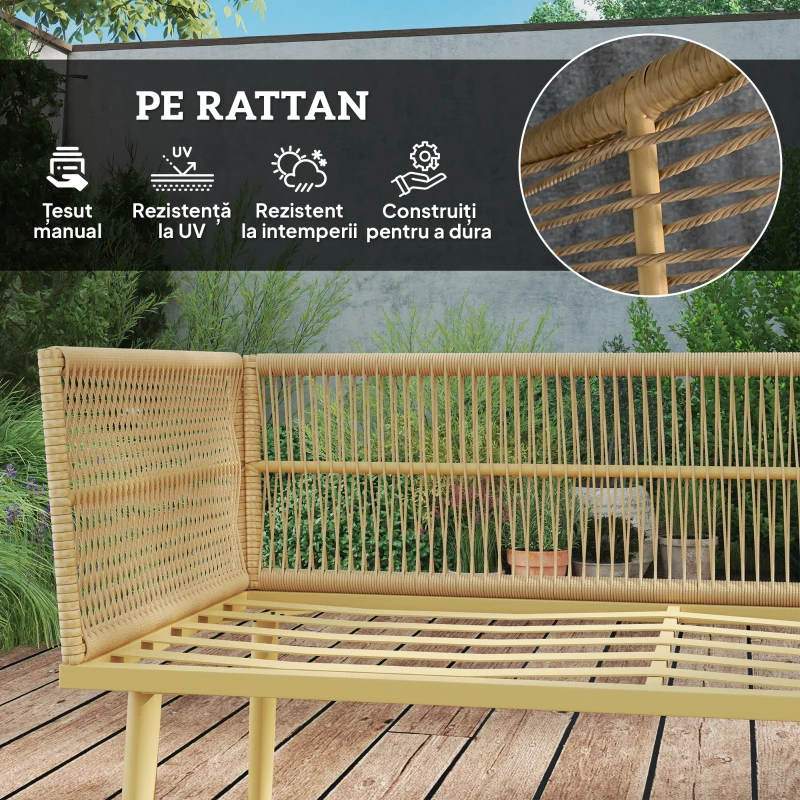 Outsunny Set Mobilier de Exterior din Ratan PE cu 2 Canapele de 2 Locuri cu Perne și 2 Mese de Cafea, Culoare Lemn