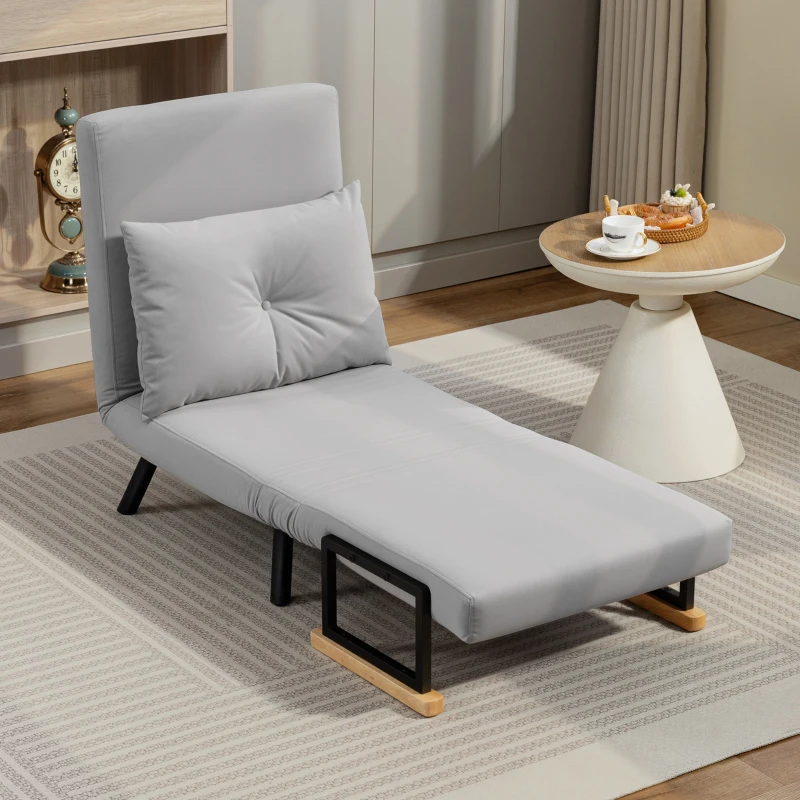 HOMCOM Poltrona Convertível em Cama Poltrona 3 em 1 Convertível em Cama com Encosto Ajustável em 5 Níveis 63x73x81 cm Cinza Claro