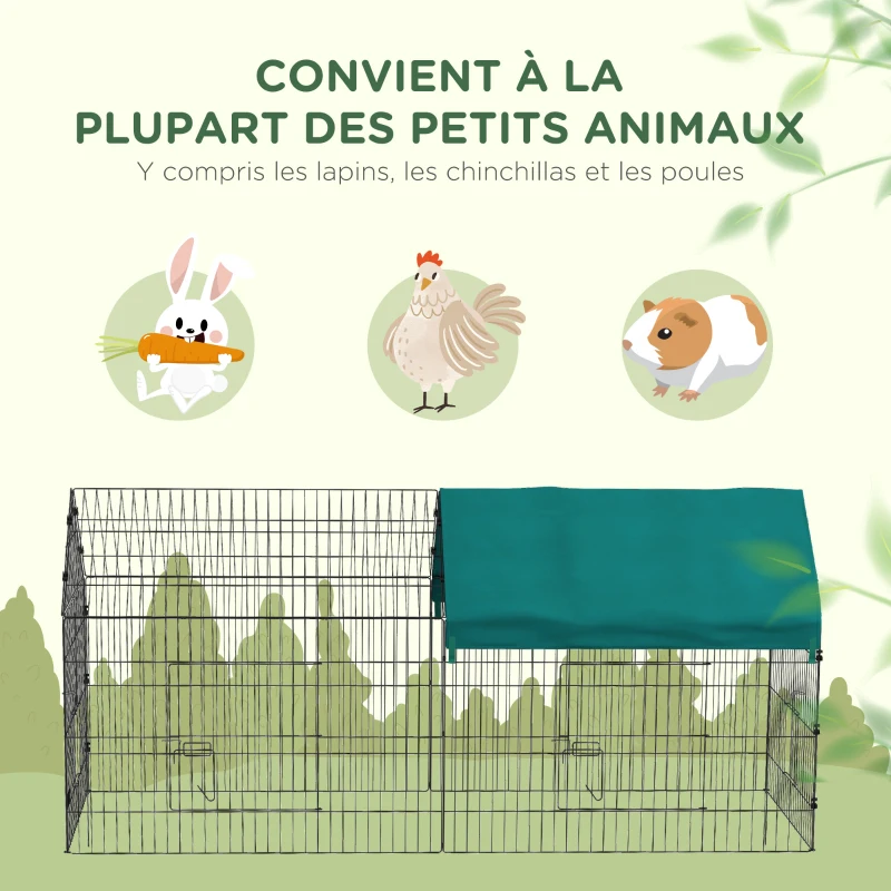 PawHut Parc enclos modulable acier avec bache pour lapins rongeurs petits animaux intérieur extérieur 220L x 85l x 103H cm