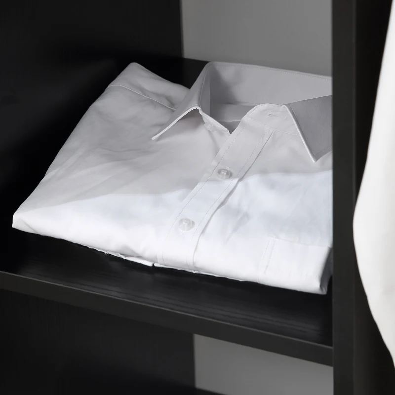HOMCOM Roupeiro de Madeira Móvel Armário Roupeiro Aberto com Barra para Pendurar e 3 Prateleiras Organizadoras 80x40x128 cm Preto