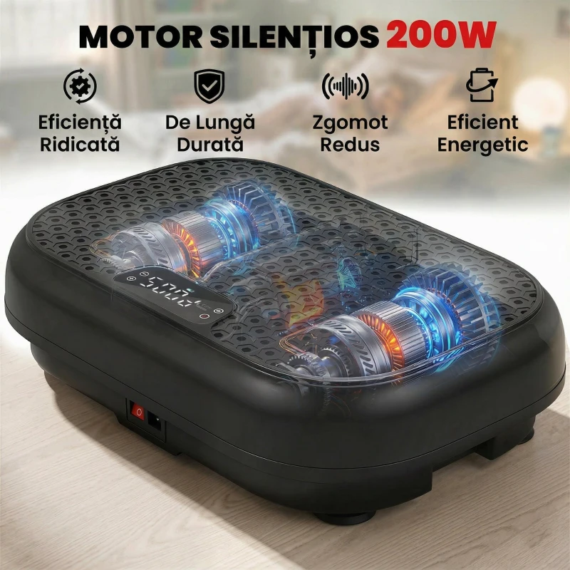 SPORTNOW Platformă Vibrantă cu 120 Niveluri de Viteză, 5 Programe și Display LED, Silențioasă, cu Benzi de Rezistență