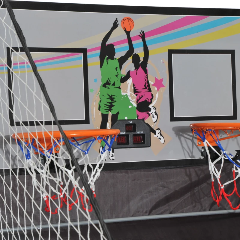 HOMCOM Juego de Canastas Plegable, Máquina de Baloncesto Juguete Contador y Marcador Electrónico, con Soporete de Acero, Red, Cesta de Baloncesto, 4 Baloncestos, 205x110x205 cm