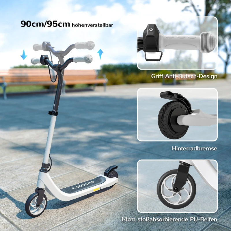 HOMCOM E-Scooter, Elektro-Tretroller, 6 km Reichweite, ab 6 Jahren, Stahlrahmen, schwarz+weiß, 76 x 53 x 95cm