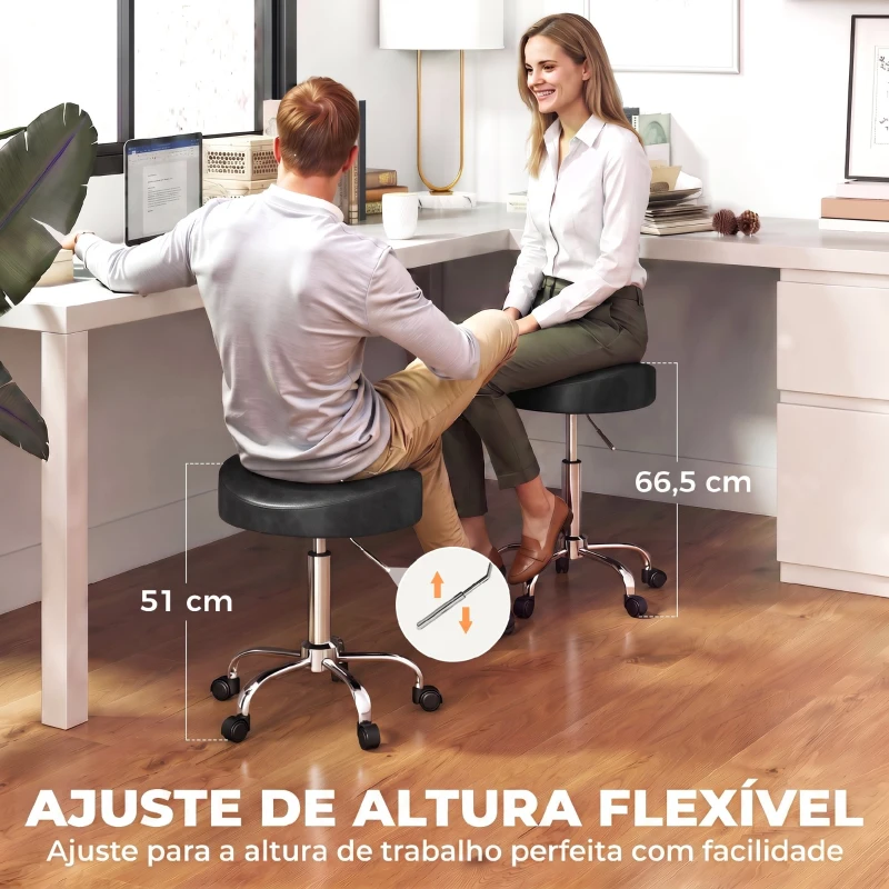 HOMCOM Banco Giratório com Rodas e Altura Ajustável em Pele Sintética com Assento Acolchoado para Spa, Escritório e Estúdio de Tatuagens Preto