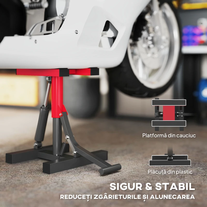 HOMCOM Stand pentru motocicletă din oțel, capacitate 150 kg, înălțime reglabilă și suprafață antiderapantă, roșu