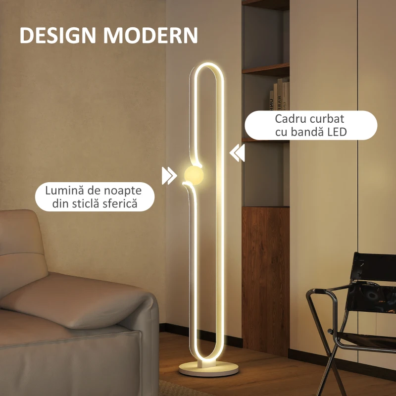 HOMCOM Lampă de Podea LED în formă de Notă Muzicală, cu Luminozitate Reglabilă și Pedală, 28x28x145 cm, Albă
